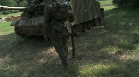 WW2 German Tank Forward slow Stock Footage 12396560