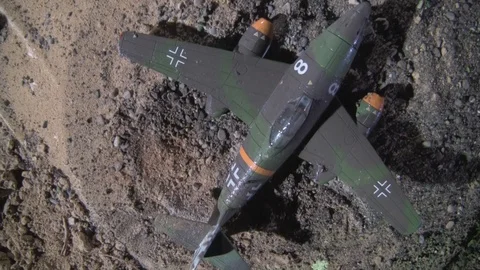 WW2 -Miniature scale model of jet aircraft Messerschmidt me 262- Stock Footage 85466728