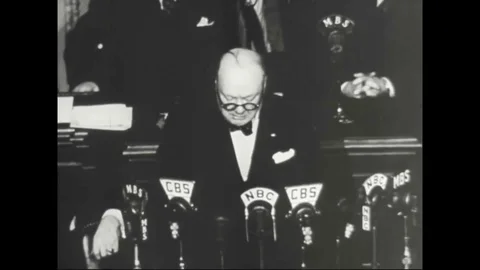 WW2 - Prime Minister Winston Churchill at a speech Stock Footage