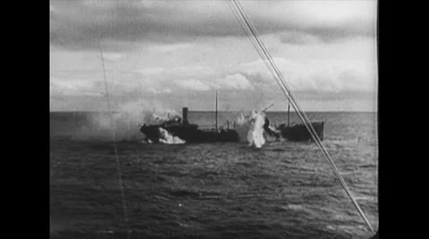 WW2 Royal Navy Ship 04 Sinking 01 Stock Footage
