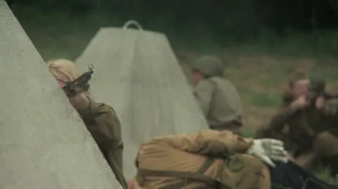 WW2 Russians in combat Stock Footage 12396676