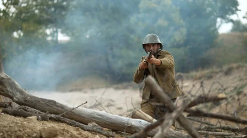 WW2 soldier, slow motion Stock Footage 86461966