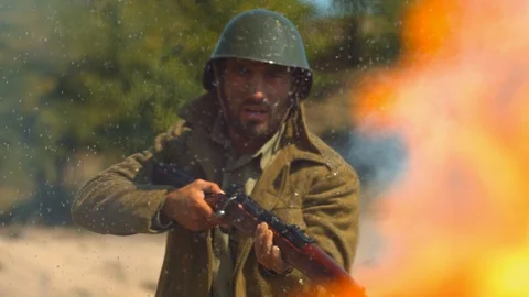 WW2 soldier, slow motion Stock Footage 86463388
