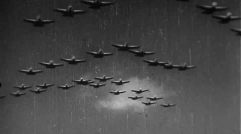 WW2 - Squadron Of Planes Flying Montage Stock Footage