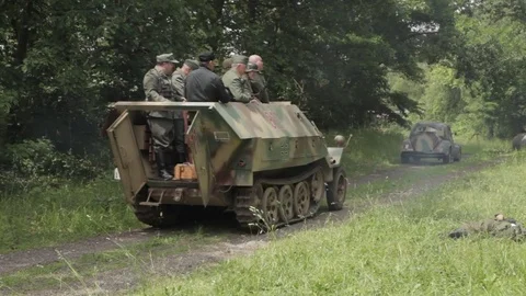 WW2 Tiger Tank, Half Track Explosion Dead German soldiers Stock Footage 78991987