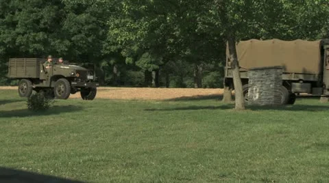 WW2 Trucks on Base Stock Footage 12397091