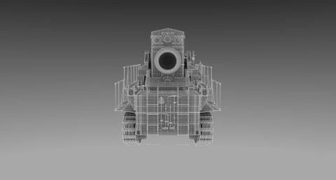 WW2 Wire Frame - 60cm German Siege Mortar Karl on turn tabele 01 Stock Illustration
