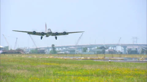 WWII Boeing B-17 Bomber Fly By Stock Footage 33574497