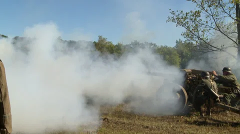 WWII German Cannon Blast 2 Stock Footage 33639955