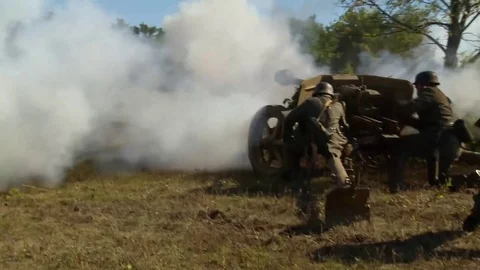 WWII German Cannon In Combat Stock Footage 82473008