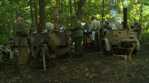 WWII German field kitchen Stock Footage 32509583