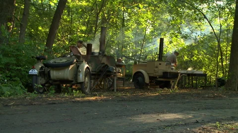 WWII German Field Kitchen in forest Stock Footage 52369692