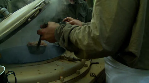 WWII German field kitchen serving Video stock 33640618