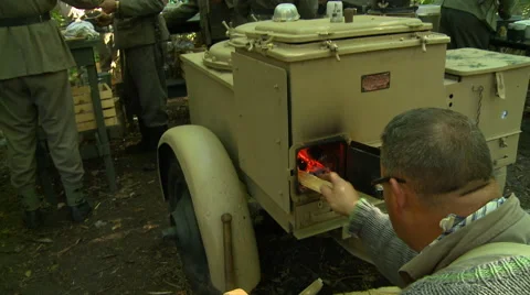 WWII German Field Kitchen serving food 3 Stock Footage 52372552