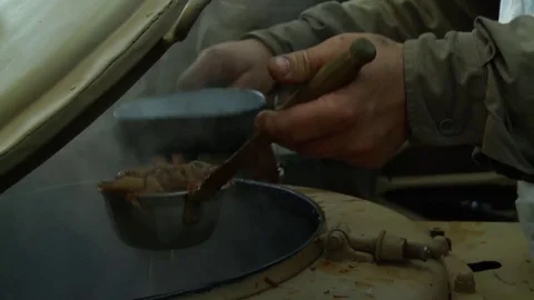 WWII German Field Kitchen Serving Food Stock Footage 82473056