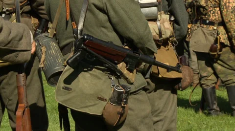 WWII German with submachine gun Stock Footage 33653194