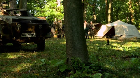 WWII German Vehicles in Forest 2 Stock Footage 33652114