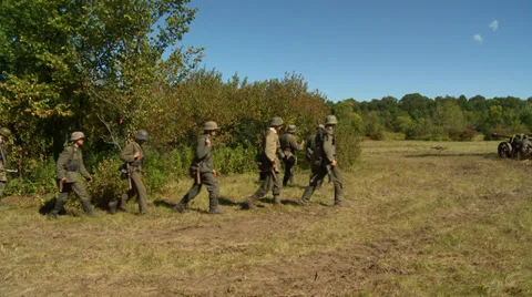 WWII Germans march into position Stock Footage 33654071