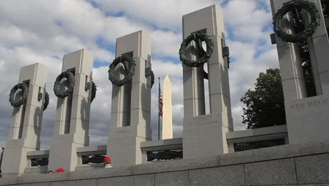 WWII Memorial Wreath Columns DC Stock Footage 1096784