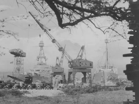 WWII naval shipyard Stock Footage 158186073