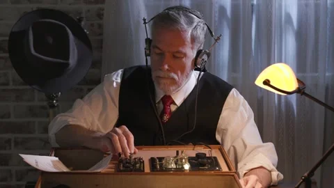 WWII Spy using wireless radio transmitter Video stock 200773076