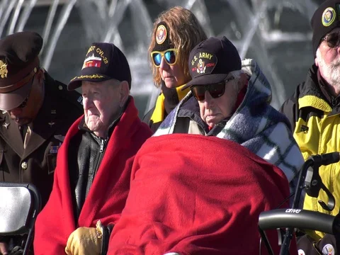 WWII Veterans bundle up in the cold  Stock Footage 82310753