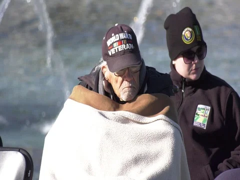 WWII Veterans bundle up in the cold  Stock Footage 82310773