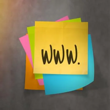 "www dot com" text on sticky note paper on wall texture Stock Illustration