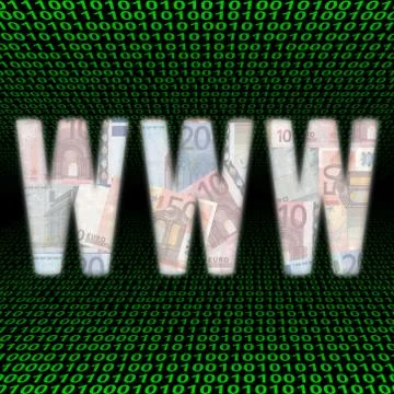 Www with euros on binary code Stock Illustration