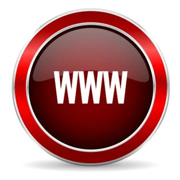 Www red circle glossy web icon, round button with metallic border Illustrazione stock