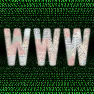 Www with rupees on binary code Stock Illustration
