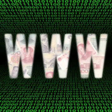 Www with yuan on binary code Stock Illustration