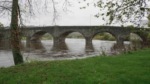 Wye Bridge between Builth Wells and Llanelwedd, Powys, Wales, UK 1. 4K tripod Stock Footage 222632350