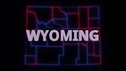Wyoming 3d name over red blue county map seamless loop 動画素材 343867238