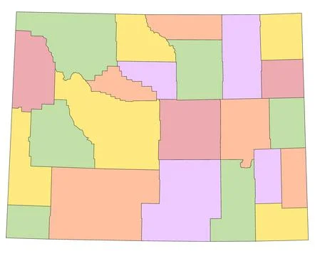 Wyoming administrative map. counties map of Wyoming, blank Wyoming Map, emp.. Stock Illustration