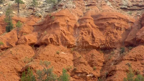 Wyoming, Devils Tower  A close up olf a different view of the red rock forma Stock Footage 160570034