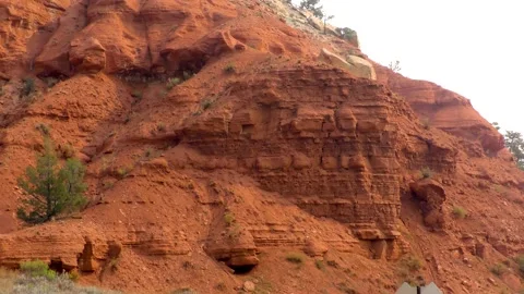 Wyoming, Devils Tower  A close view of the red rock formation near Devils To Stock Footage 160569683