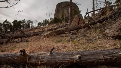 Wyoming - Devils Tower Dolly Day - 4K Timelapse Stock Footage 111045774