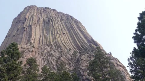 Wyoming, Devils Tower  A pan right to left at the top of Devils Tower with t Stock Footage 160568460