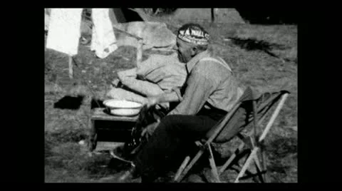 Wyoming doing laundry in camp 1935 B-W 動画素材 12736953