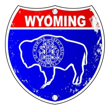 Wyoming Flag Icons As Interstate Sign Stock Illustration
