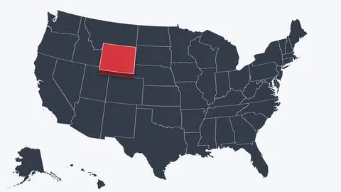 Wyoming Highlighted Raised in 3D on US Election Map Neutral Teal Amber, White Stock Illustration