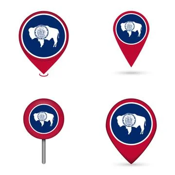 Wyoming State Flag Map Pin Icons Set Collection Stock Illustration