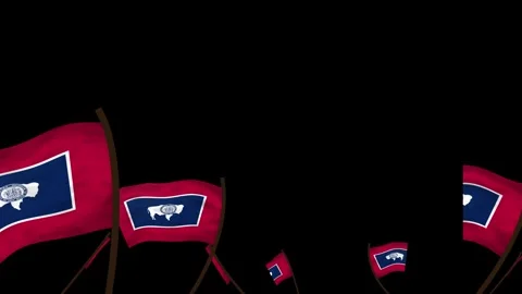 Wyoming State Flags Waving Crowd. Realistic 4K 60fps Seamless Loop Animation Stock Footage 338406161