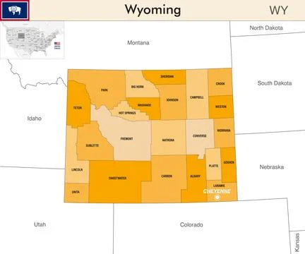 Wyoming state map with counties borders Stock Illustration
