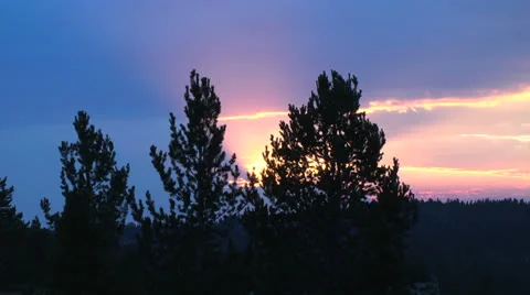 Wyoming sunset behind trees time lapse Stock Footage 24691048
