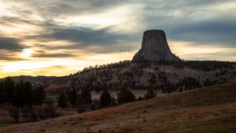 Wyoming - Sunset Over Devils Tower - 4K Timelapse Stock Footage