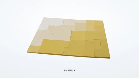 Wyoming USA 3D isometric state map with county borders rotating on a clean Stock Footage 340404681