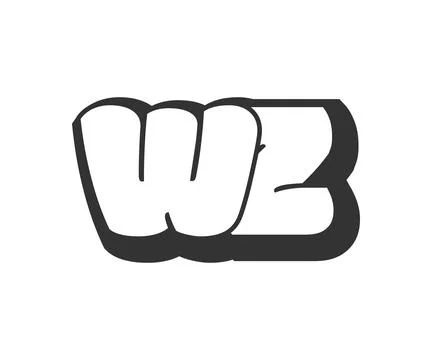 WZ logo, bubble comic lettering, rounded in graffiti style black and white .. Stockillustratie