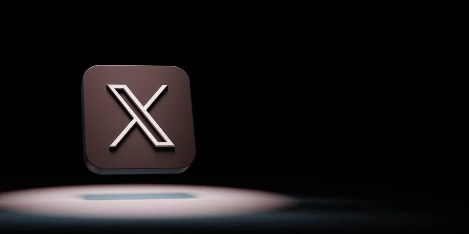 X App Icon, former Twitter, Spotlighted on Black Background Stock Illustration